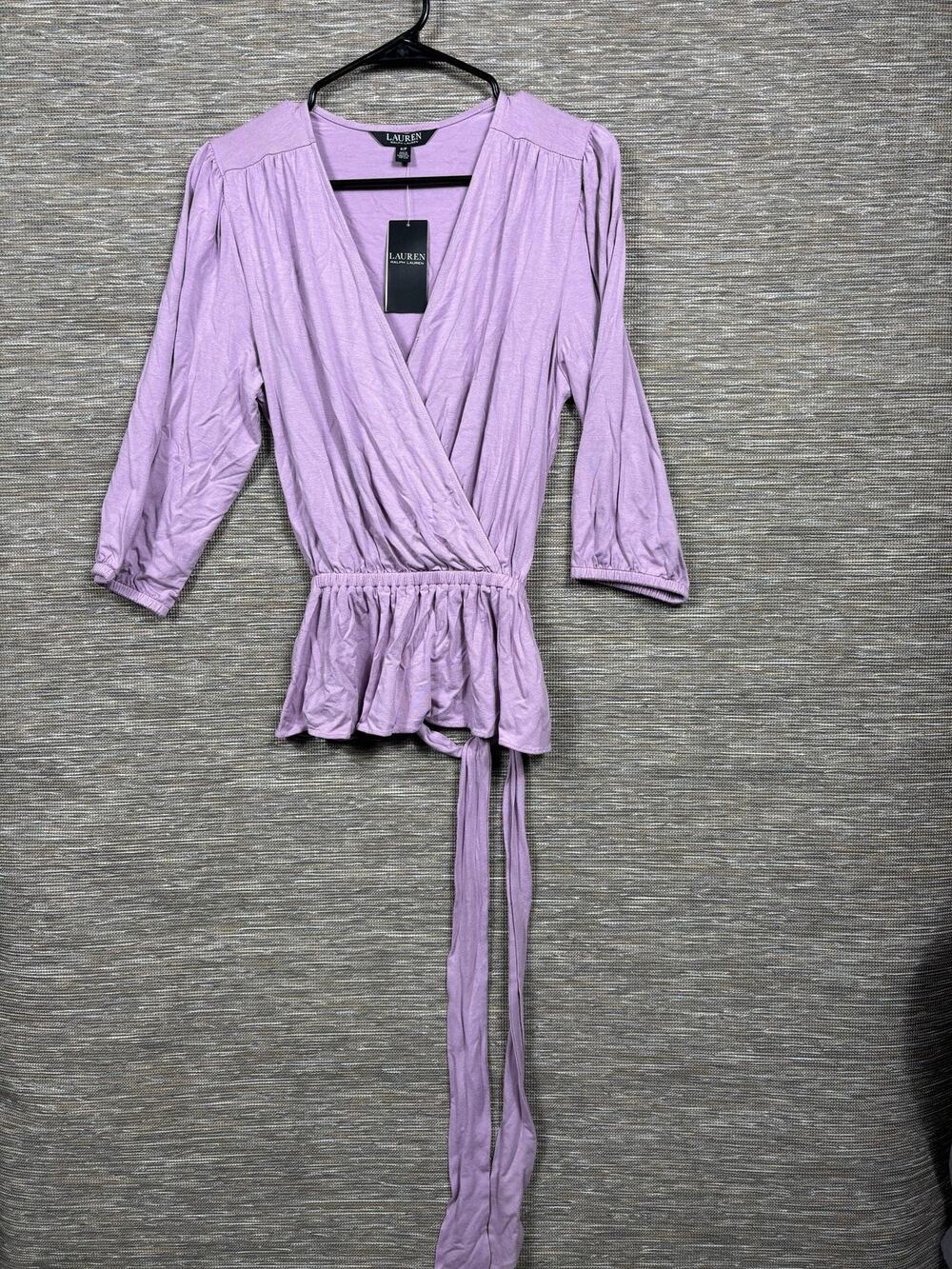 Lauren Ralph Lauren Blouse Womens Small Purple Wrap Jersey Tie Waist Top